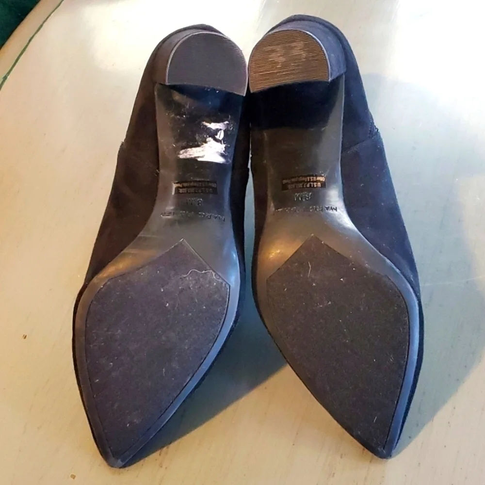 Marc Fisher| Black Leather Suede Pointy Toe Heels Bootie Modern Neutral Sz. 8.5